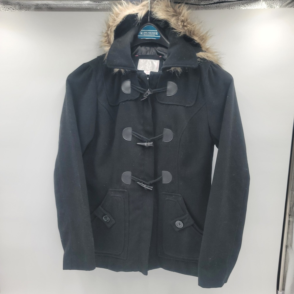 Y2K‎ Xhilaration Target Women's M Black Duffle Toggle Coat Faux Fur Hood